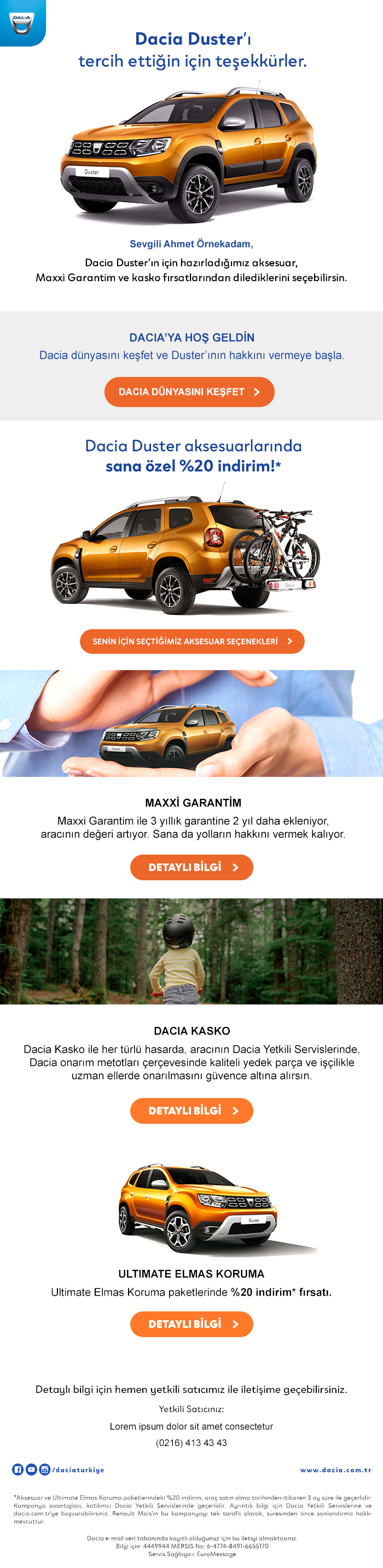 Dacia Duster Post-Purchase Welcome Email Design